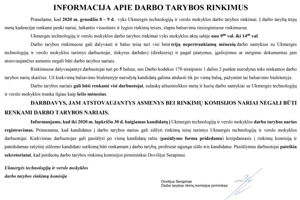 Informacija apie darbo tarybos rinkimus